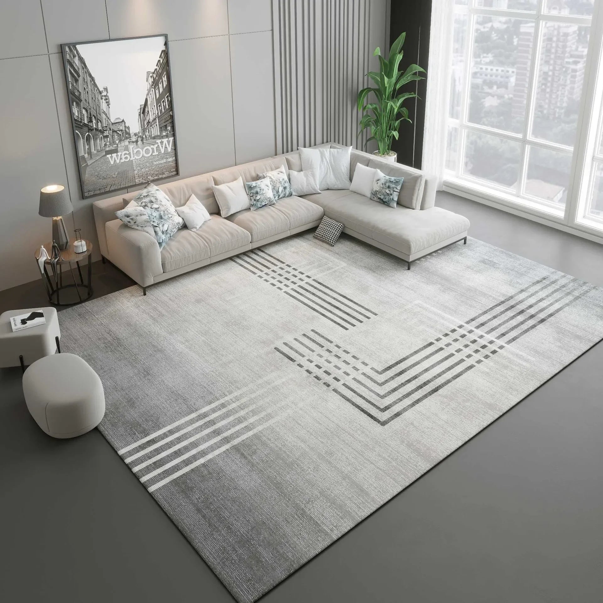 Gray Washable Nordic Rugs - Anti-Slip Minimalist Bedroom Floor Decor