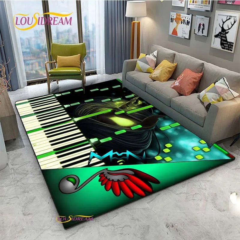 Vintage Black Music Notes Vinyl Carpet for Multi Use