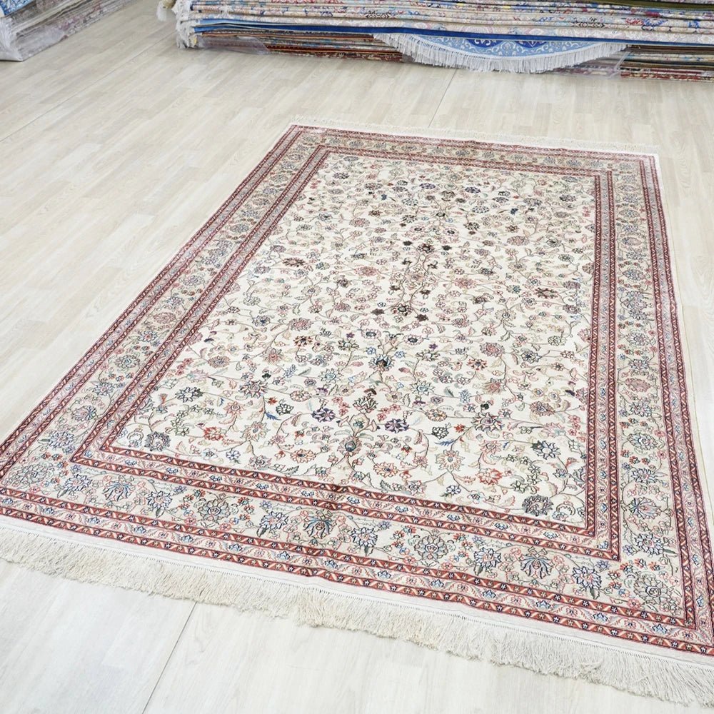 Traditional Persian White Vantage Antique Silk Area Rug - Home Decor