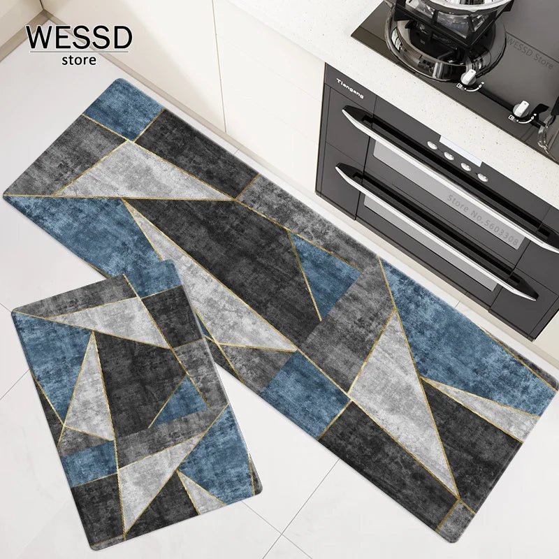 Modern Geometry Kitchen Mats Gray Blue Bedside Mat Custom Carpet Bedroom Rug Long Runner Mat Bath Room