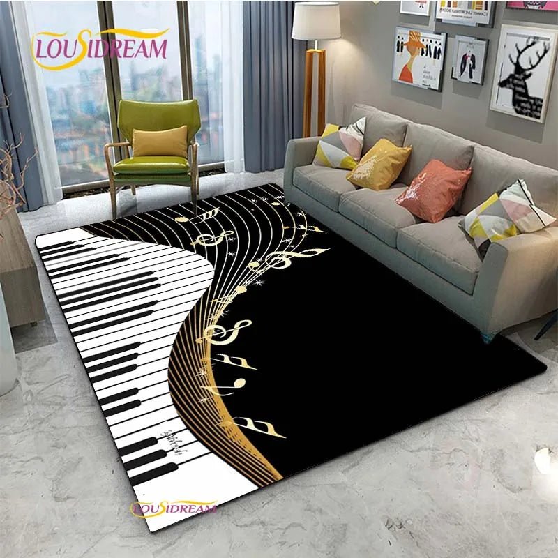 Vintage Black Music Notes Vinyl Carpet for Multi Use