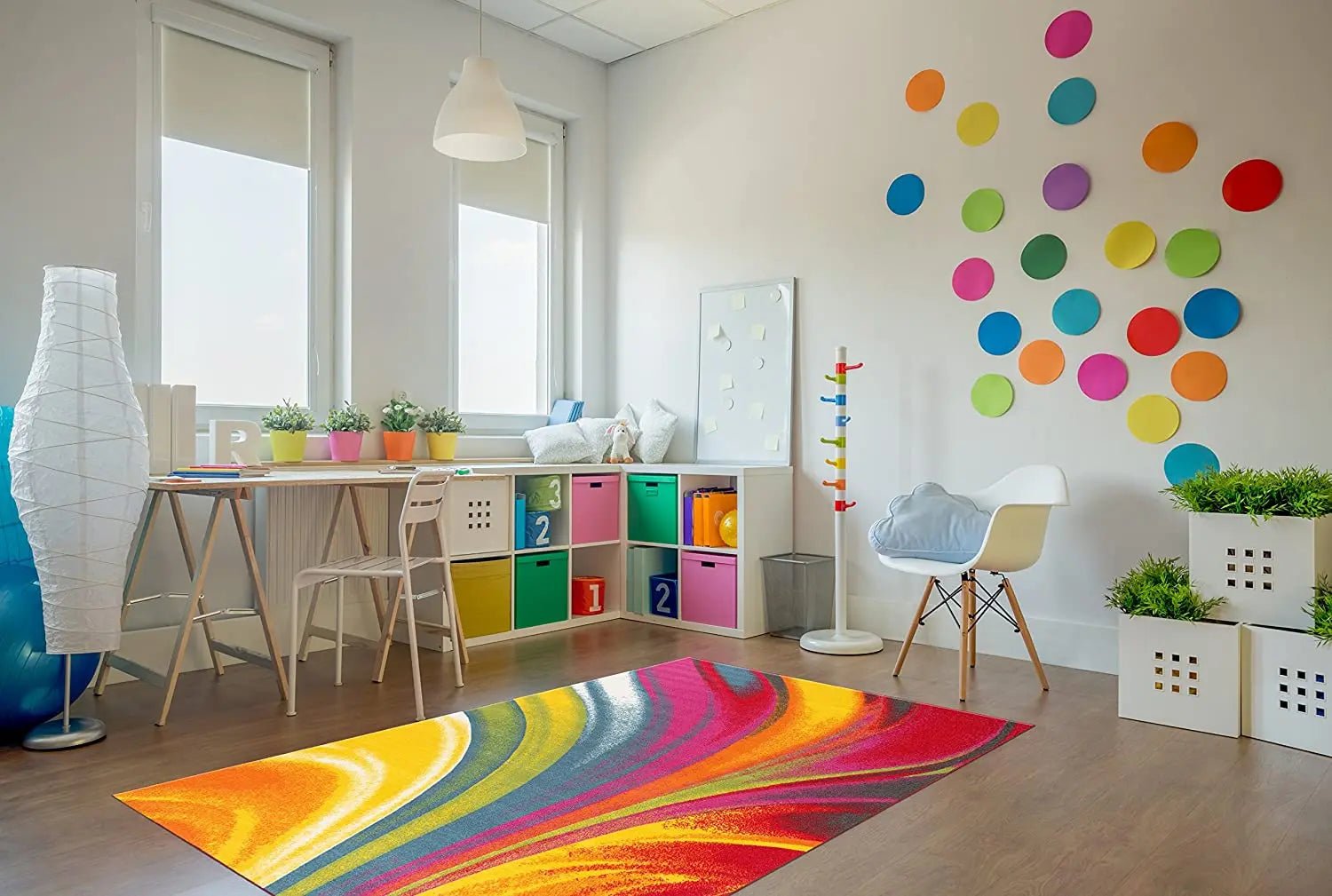 Contemporary Colorful Bright Waves Non Slip Flannel Modern Multi Color Rugs