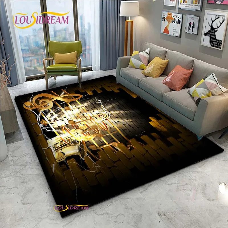 Vintage Black Music Notes Vinyl Carpet for Multi Use