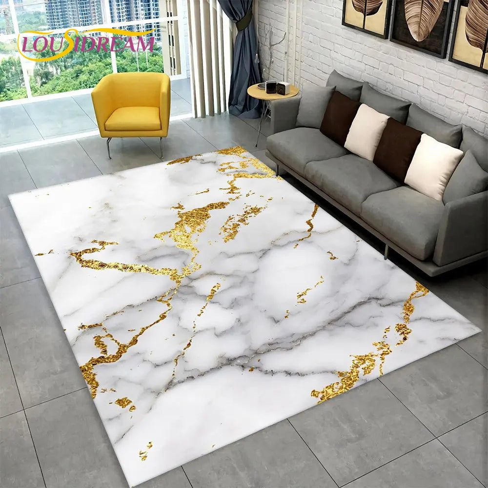 3D Nordic Black Golden Colour Marble Geometric Area Rug