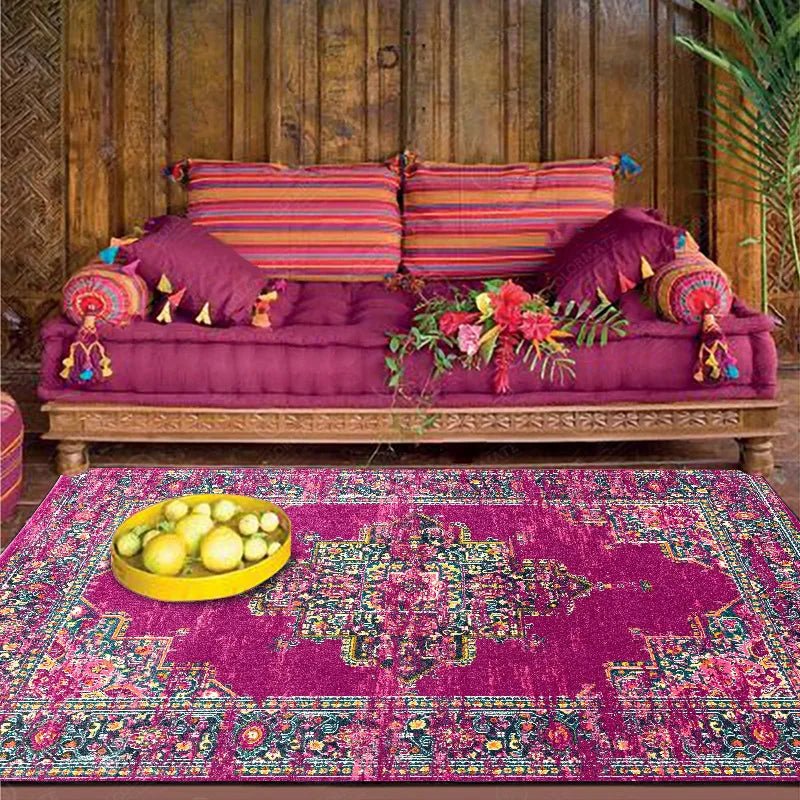 Fashion retro pink and purple geometric Persian ethnic style rug made of PVC material