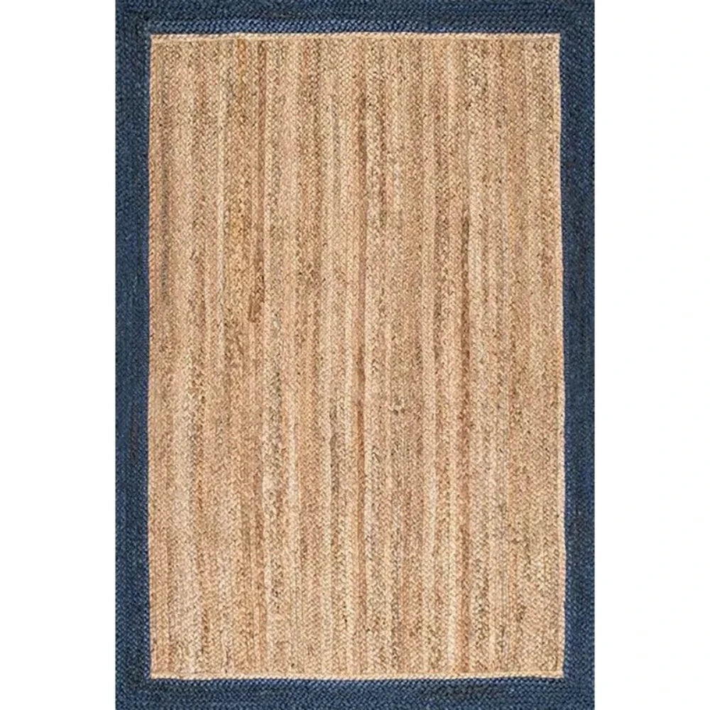 Area Rug Natural Jute Handmade Braided Carpet with Blue Strip Modern Runner Rug