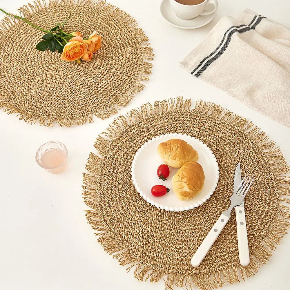 Bohemian Woven Paper Placemat With Tassels -Home Decoratio