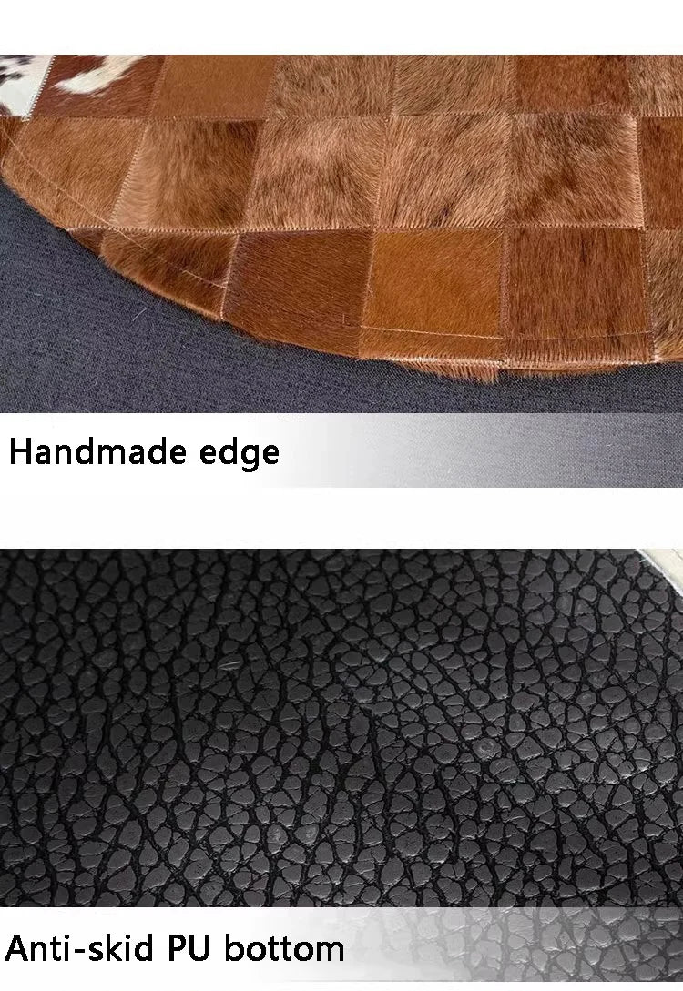 Handmade Patchwork Genuine Cowhide Round Rug For Bedroom