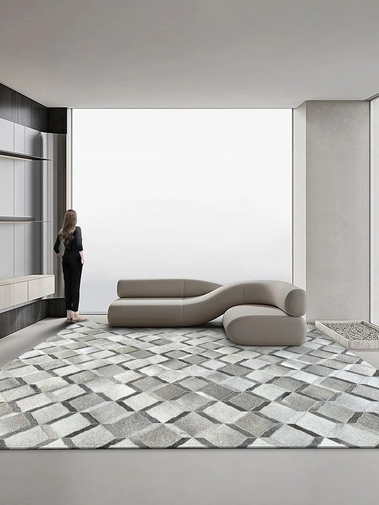 Modern Patchwork Real Cowhide Area Rug for Bedroom