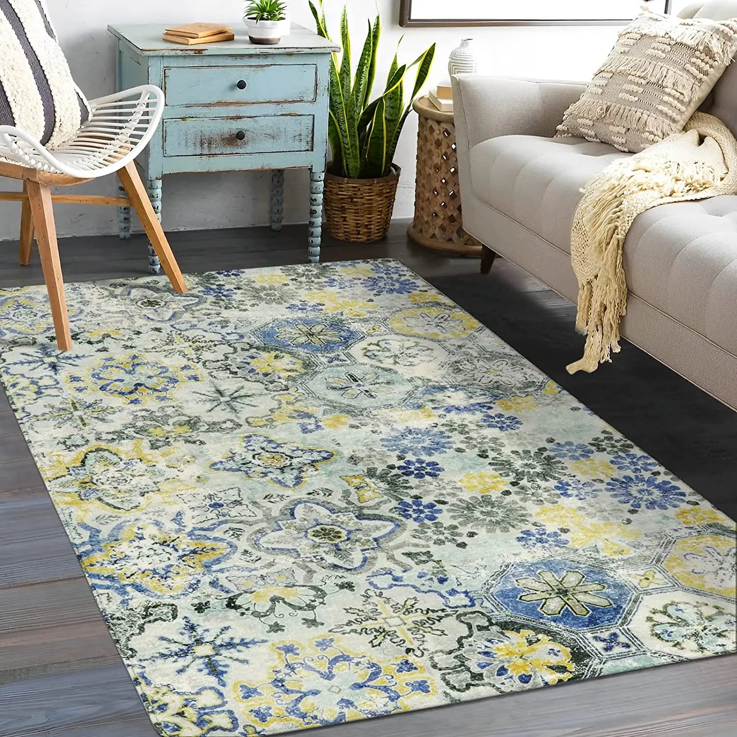 Moroccan Trellis Vintage Bedroom Anti-Slip Floor Mats - Waterproof Rugs