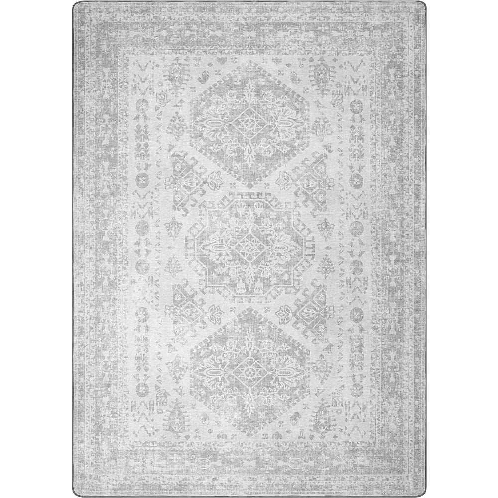 Vintage Distressed Print Grey Floral Medallion Accent Large Rug