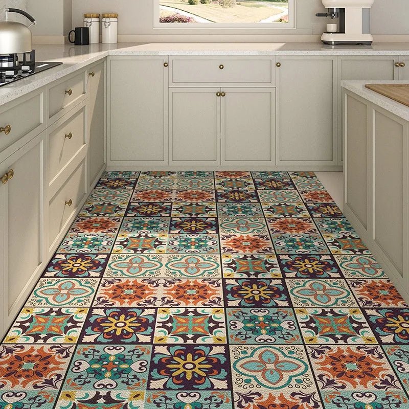 American Vintage Kitchen Carpet Waterproof Oil-proof Pvc Floor Mat