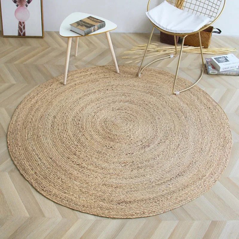 Japan Style Rattan Round Carpets For Living Room - Hand Woven Slip Mats