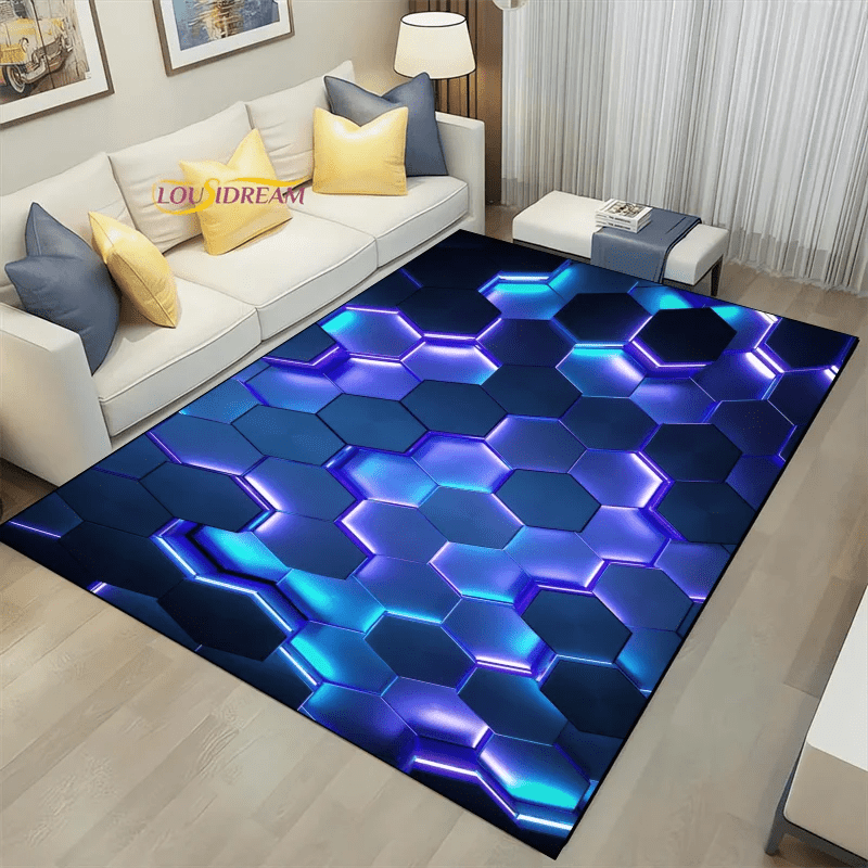 Geometric Dark Neon Lights Home Play Gaming Room Decor Rug