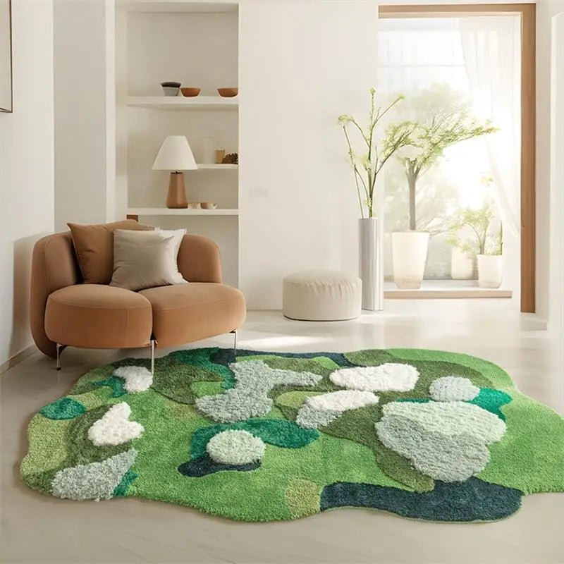 Tufted Green Irregular sized Aesthetic Thick Bedroom Rug