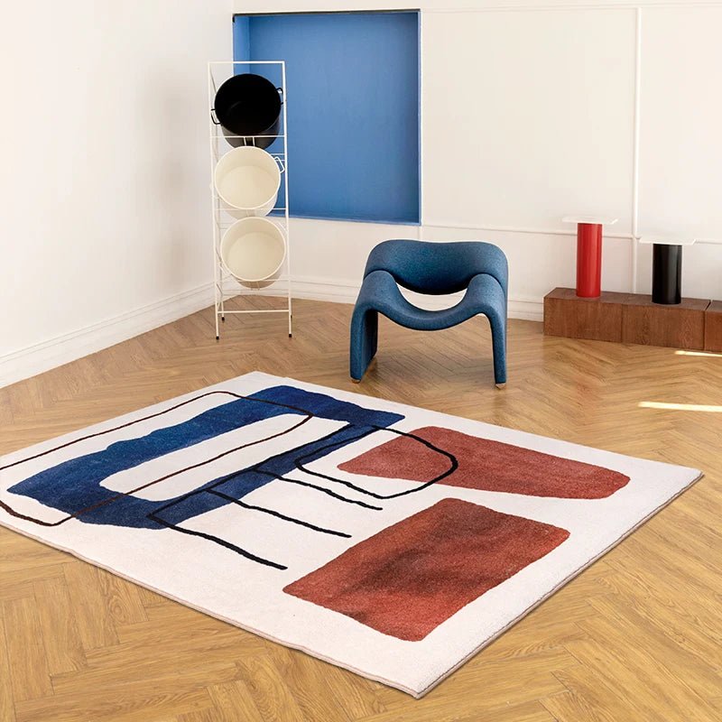 Ethnic Style Plush Floor Carpets for Living Room - Minimalist Art