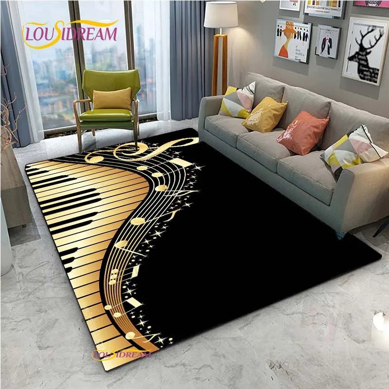 Vintage Black Music Notes Vinyl Carpet for Multi Use