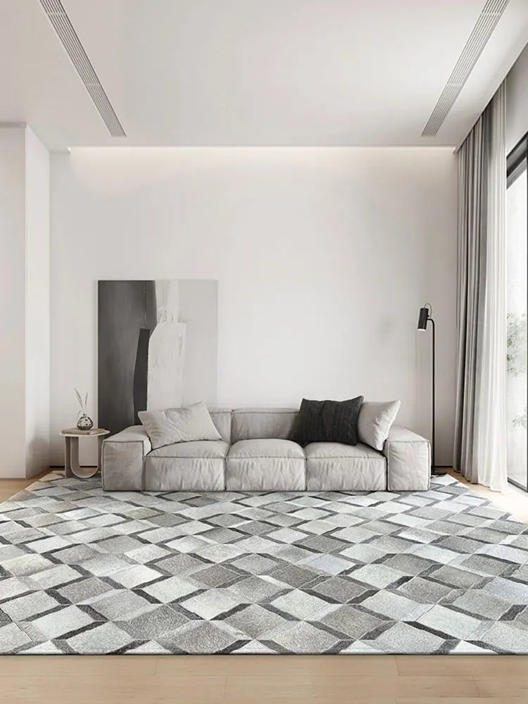 Modern Patchwork Real Cowhide Area Rug for Bedroom