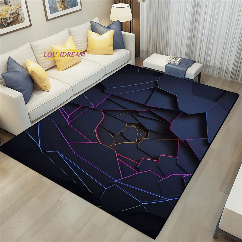 Geometric Dark Neon Lights Home Play Gaming Room Decor Rug