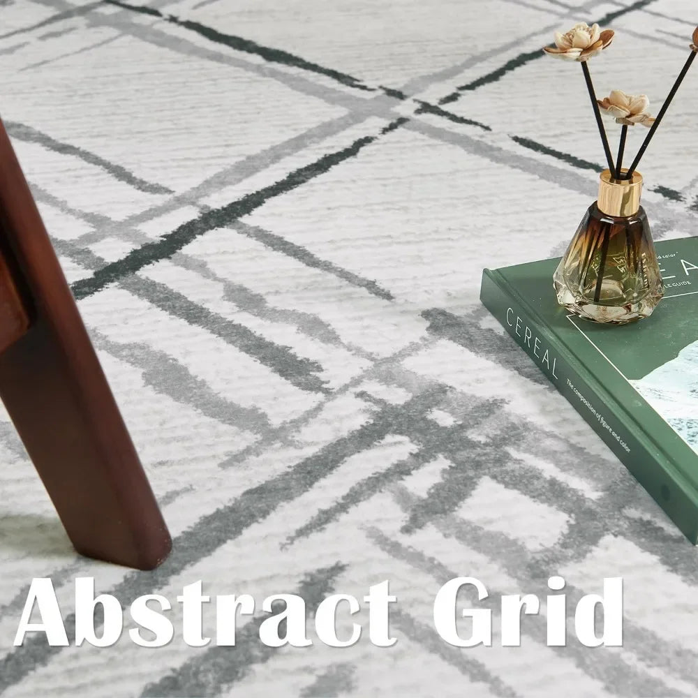 Modern Washable Geometric Grid Non Slip Accent Rug - Indoor/Outdoor Multi Purpose Use