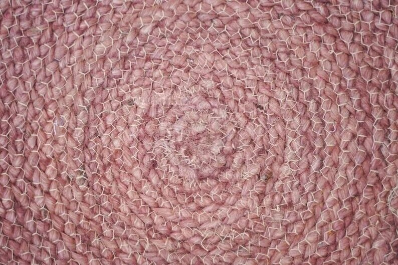 100% Natural Braided Style Vintage Look Pink Round Jute Rug