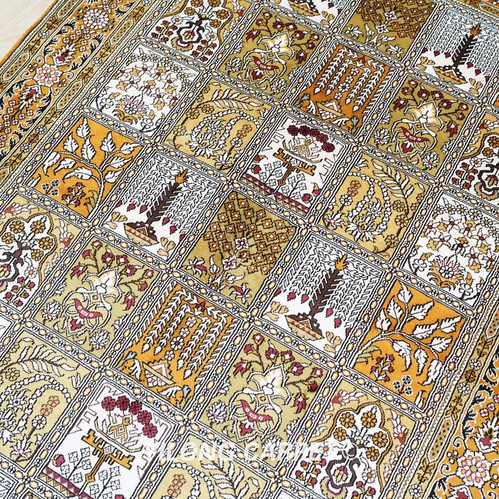 Hand Knotted Silk Area Rug Garden Scene Durable Traditional Carpet - 100% Silk