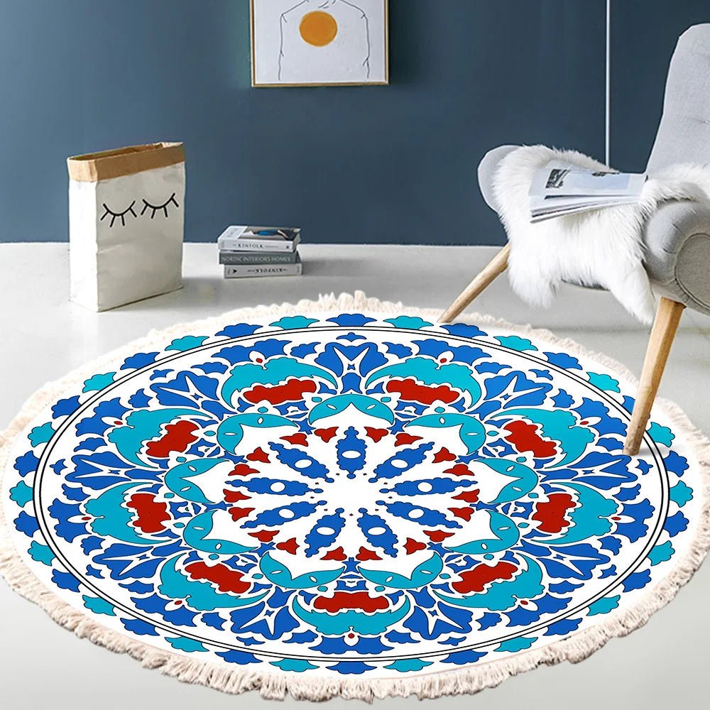 Hand Woven Round Mandala Style Retro Rug