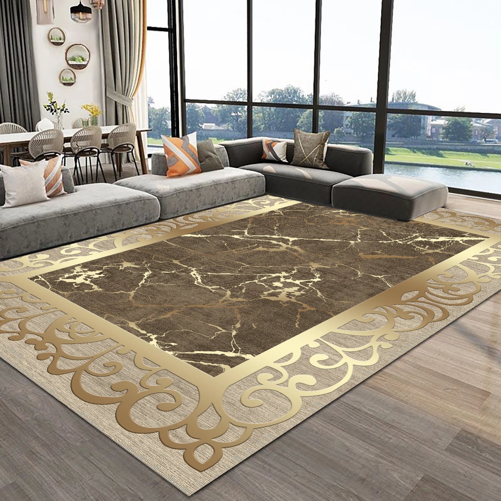 Luxury Europe Living Room Carpets Geometric Gold Rugs for Bedroom