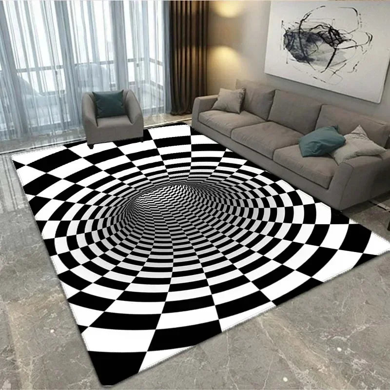 3D Vortex Illusion Abstract Geometric Optical Rugs - Non Slip & Modern