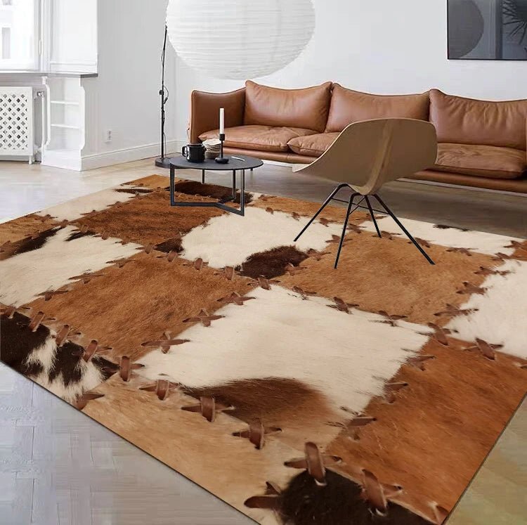 Modern Imitation Cowhide Carpets for Living Room - 100% Polyester