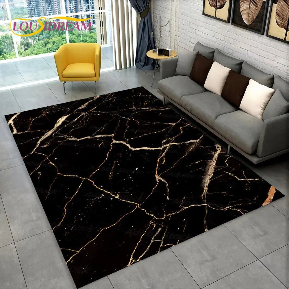 3D Nordic Black Golden Colour Marble Geometric Area Rug