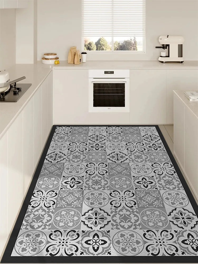 Geometric Pattern American Retro Flower  PVC Rug