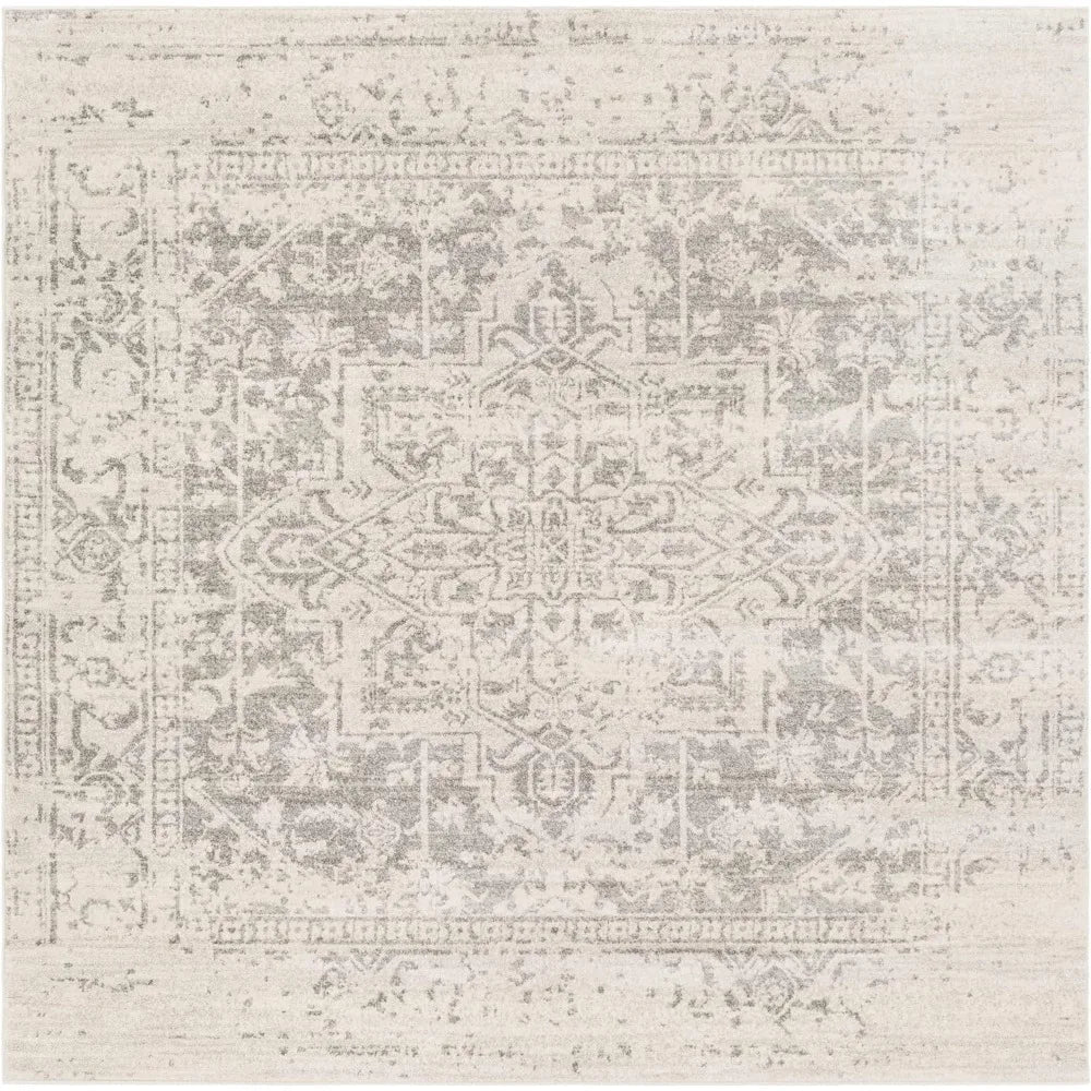 Janine Vintage Medallion Area Rug,6'7" Square,Grey