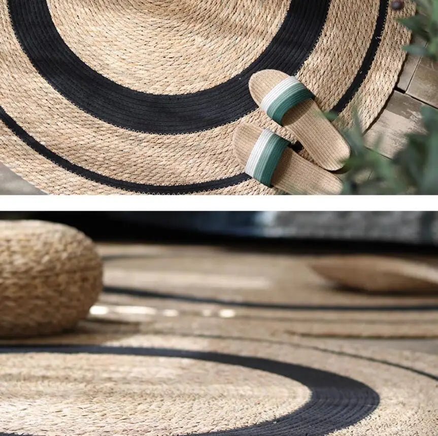 Handwoven Japanese Rattan Round Carpets For Living Room