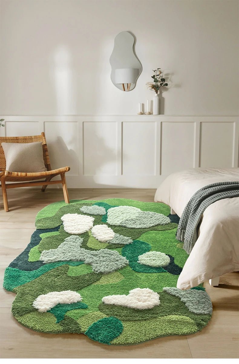 Tufted Green Irregular sized Aesthetic Thick Bedroom Rug