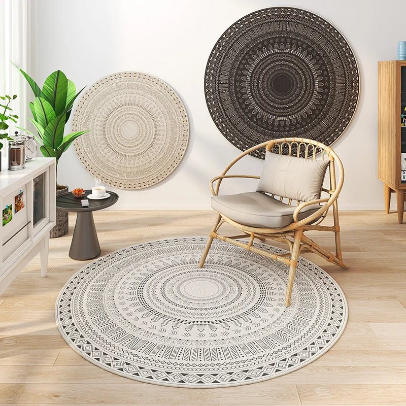 Morocco Round Lounge Chair Area Rug - Soft Non-Slip Light Color