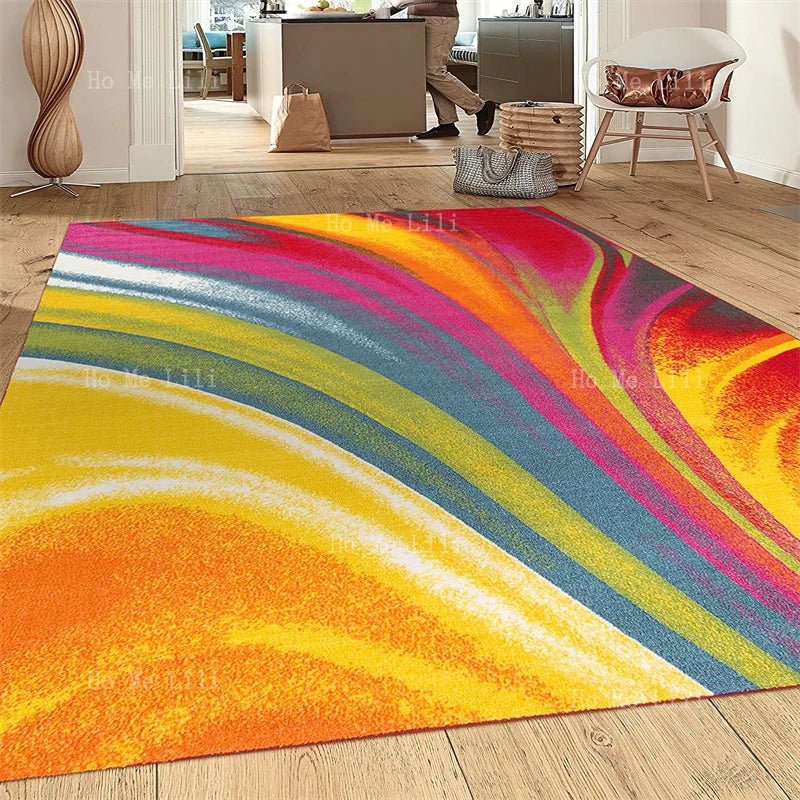 Contemporary Colorful Bright Waves Non Slip Flannel Modern Multi Color Rugs