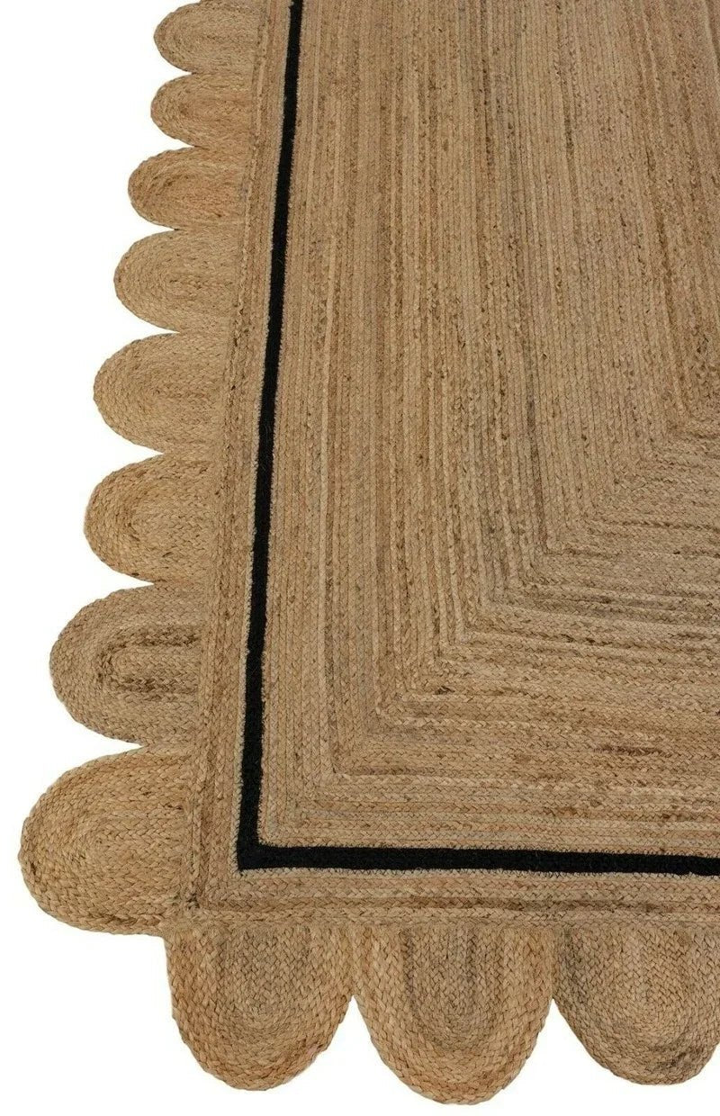 Scallop Jute Rug Natural Braided 100% Jute 3x5 Feet Boho Home Decor Area Large for Living Room