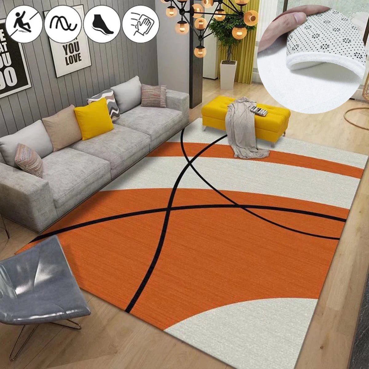 Striped Orange Living Room Carpet Nordic Geometric Room Decor