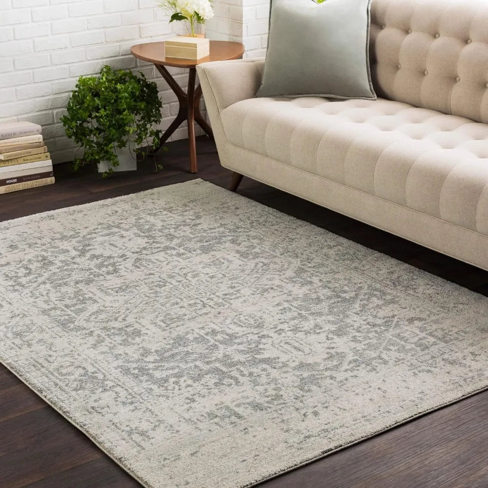 Janine Vintage Medallion Area Rug,6'7" Square,Grey