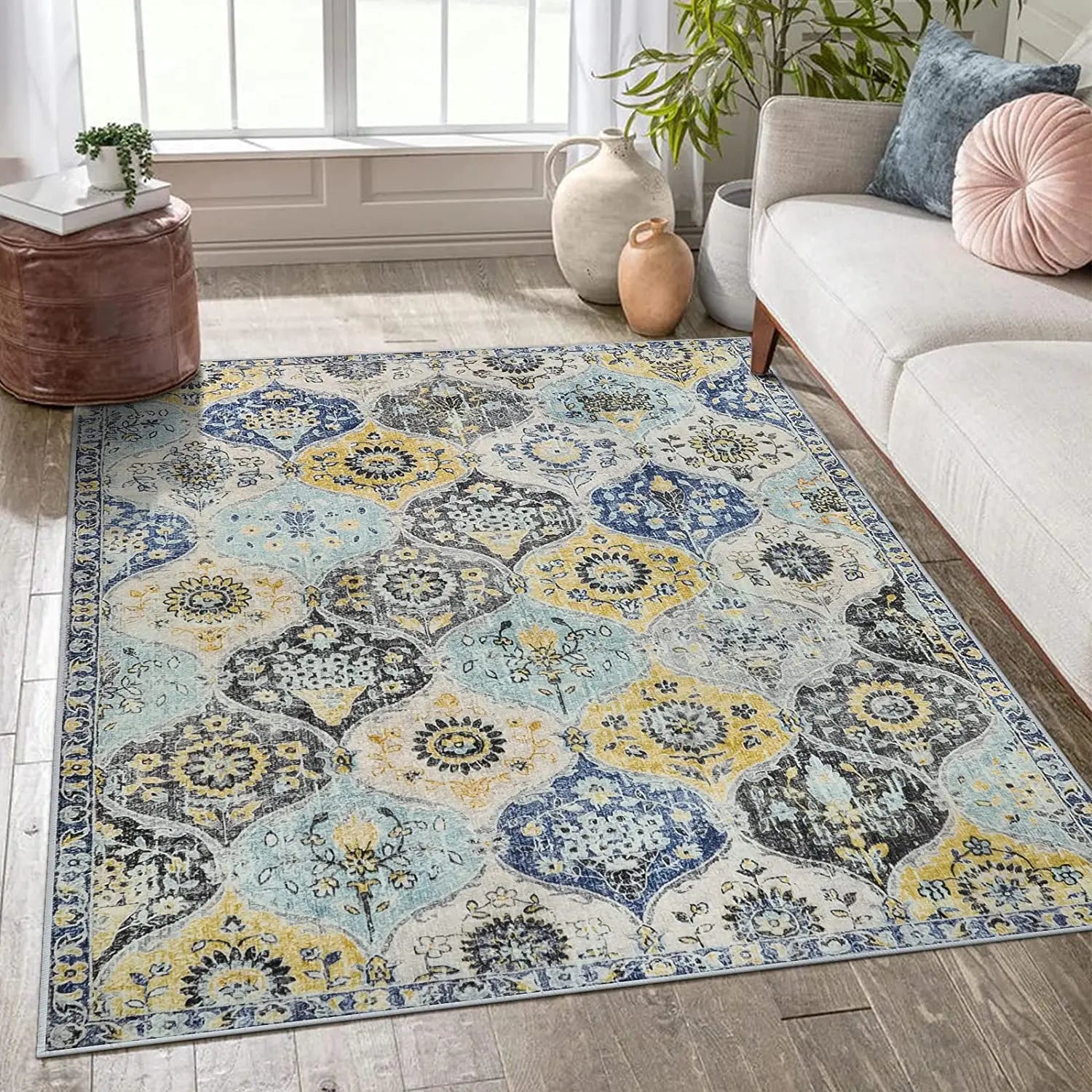 Moroccan Trellis Vintage Bedroom Anti-Slip Floor Mats - Waterproof Rugs