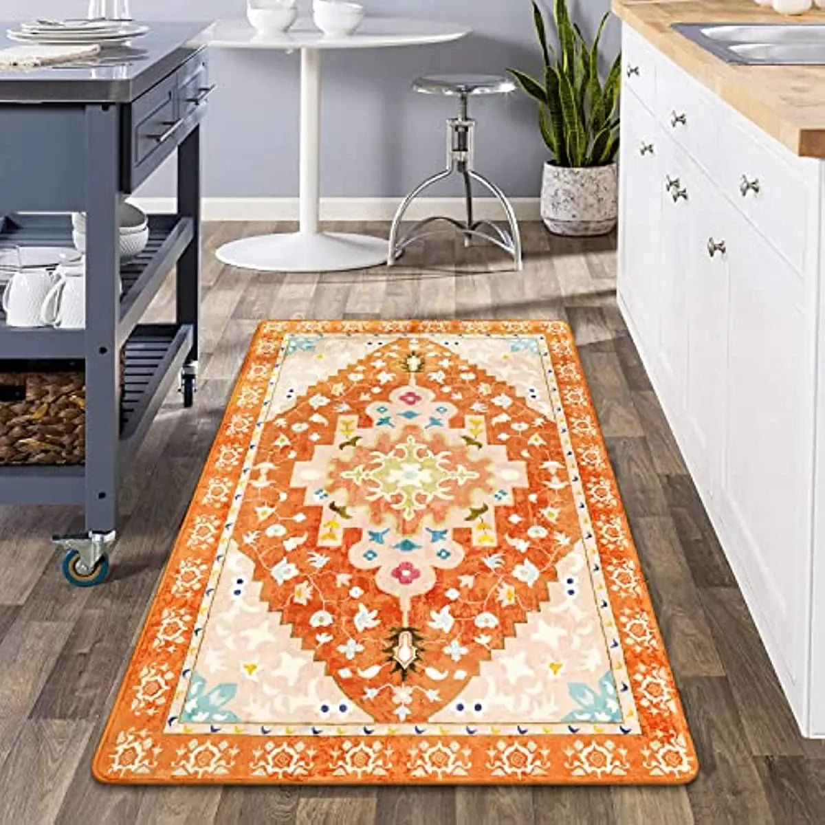 Boho Living Room  Orange Washable Entryway Area Rug