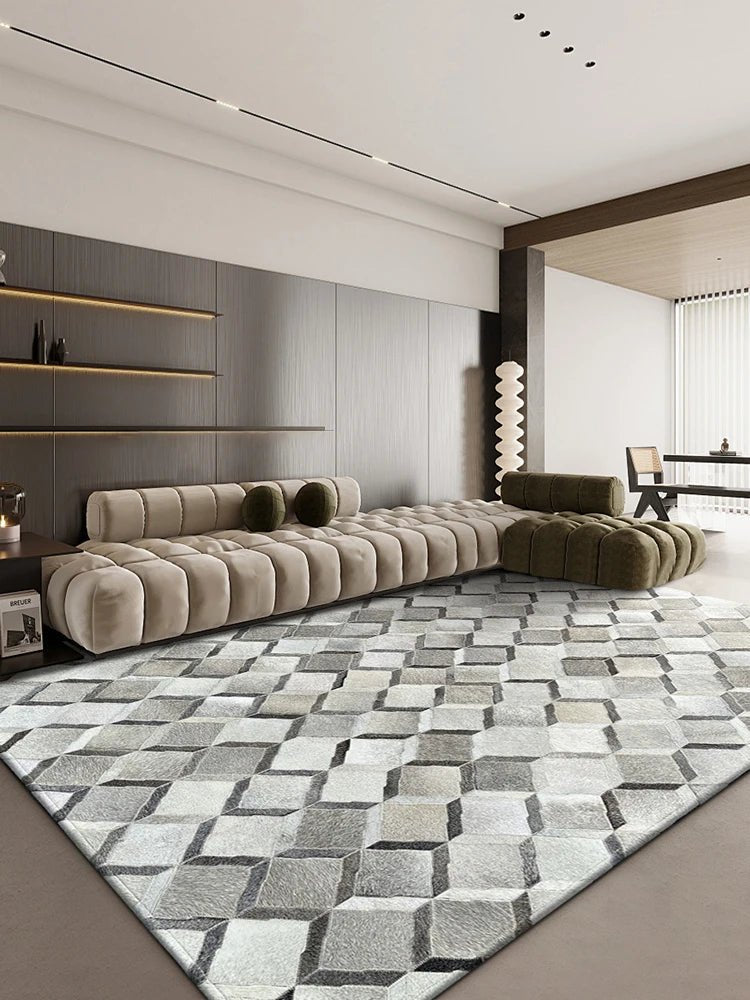 Modern Patchwork Real Cowhide Area Rug for Bedroom