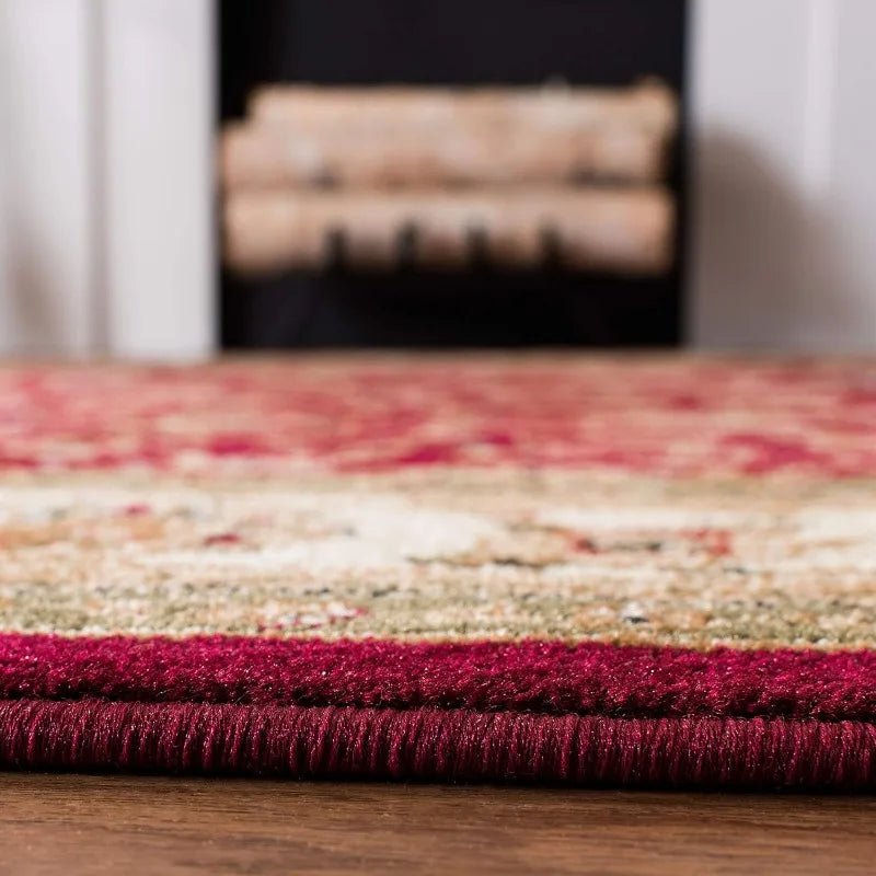 Red & Ivory Traditional Oriental Design Non-Shedding & Easy Care Living Room Rugs