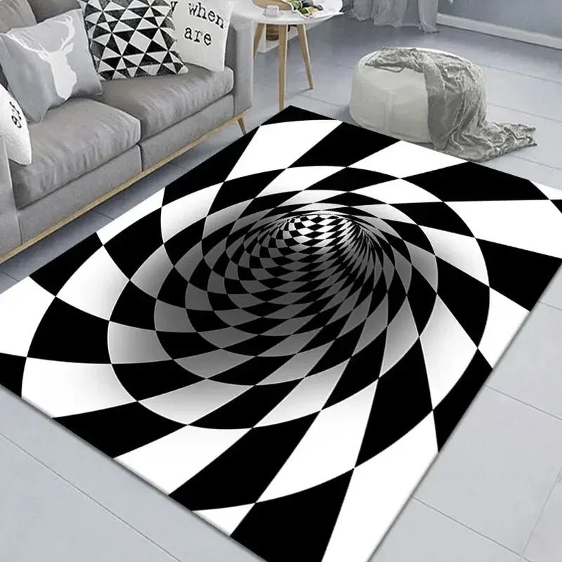 Persian Inspired Geometric Pattern 3D Vortex Illusion Carpet