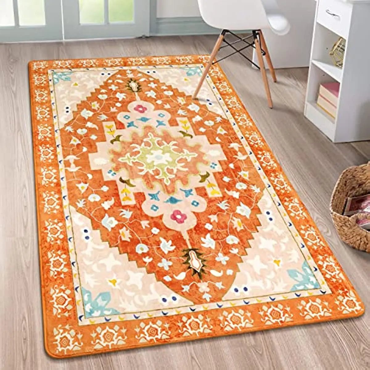 Boho Living Room  Orange Washable Entryway Area Rug