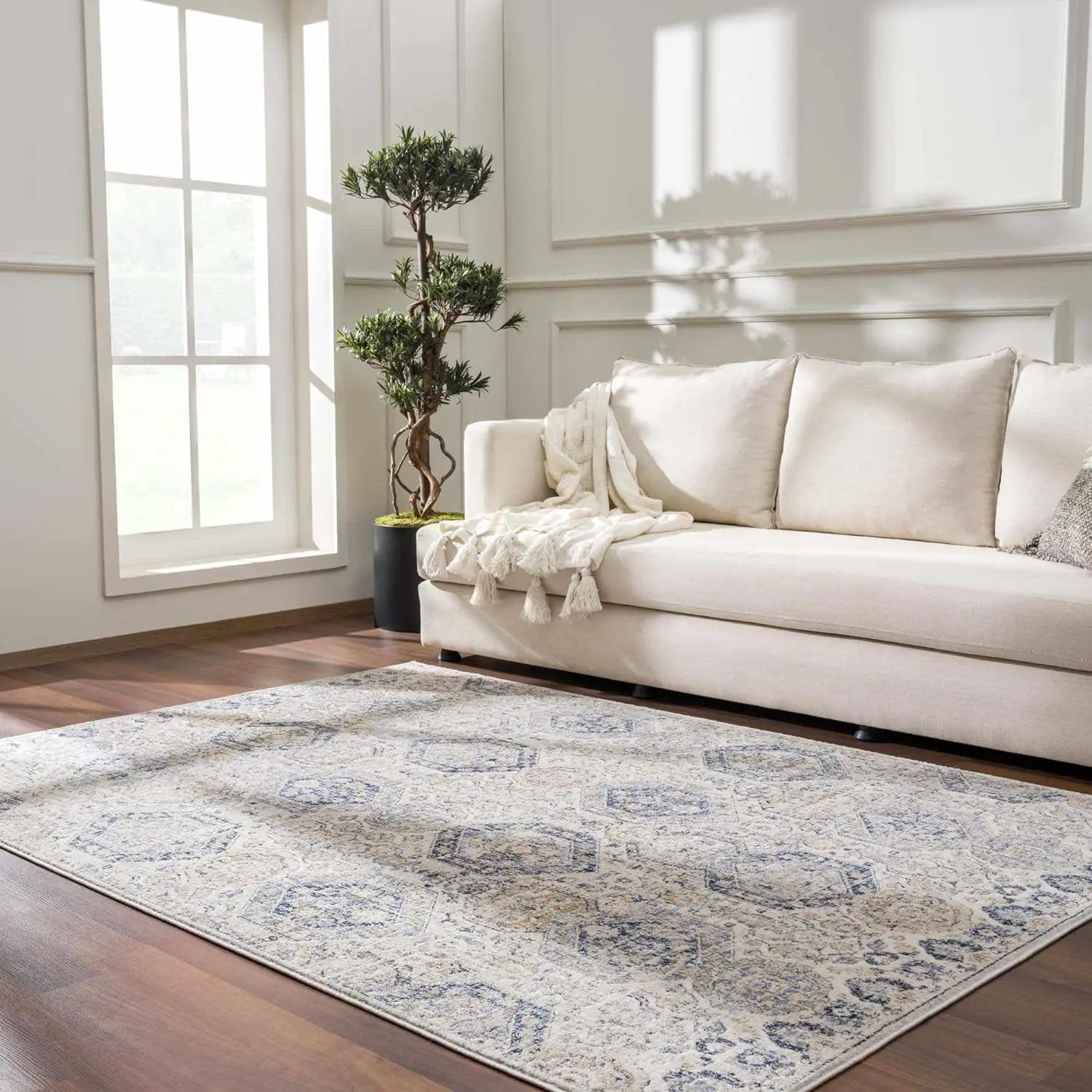 Bohemian inspired Moroccan farmhouse area rug for living room, bedroom, or dining room