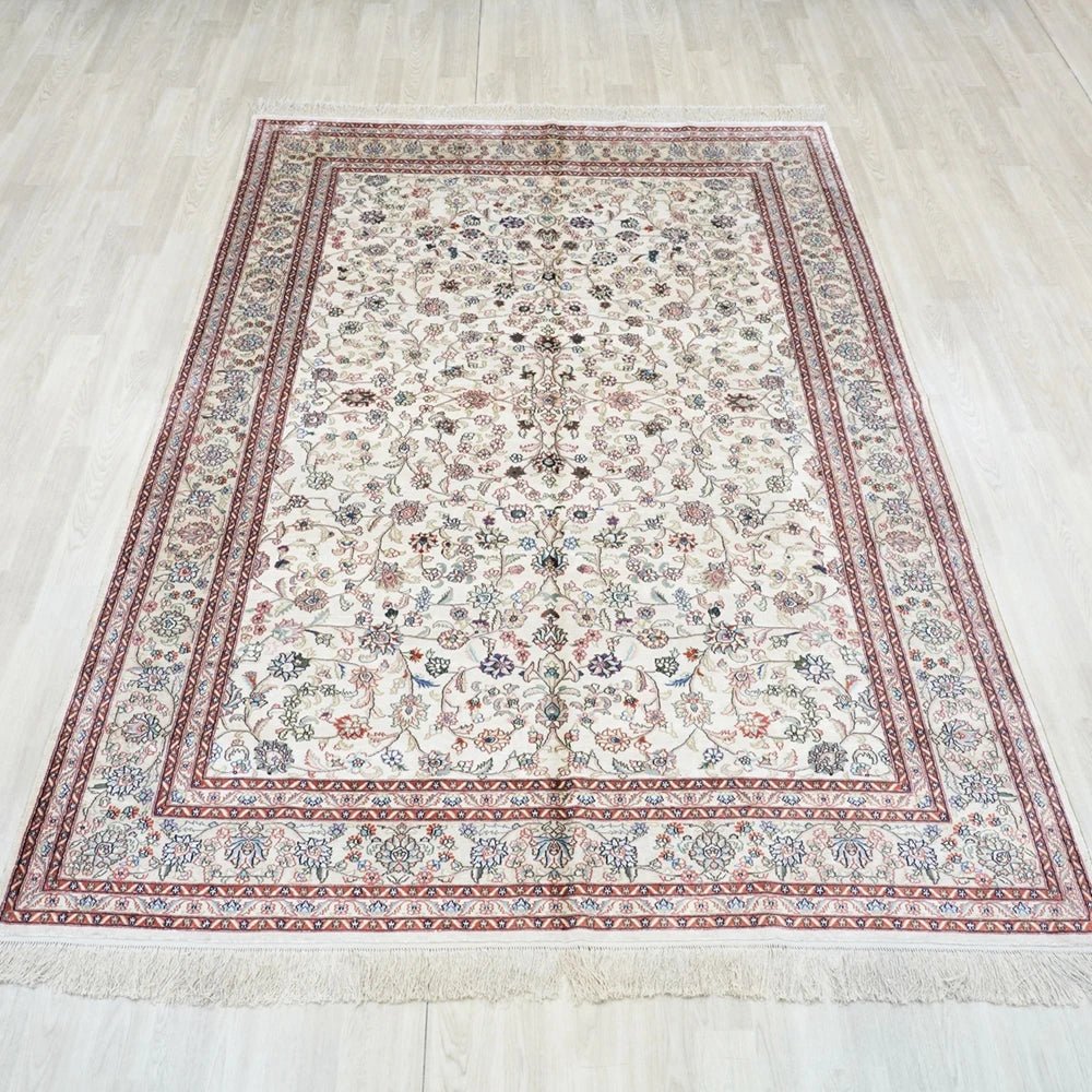 Traditional Persian White Vantage Antique Silk Area Rug - Home Decor