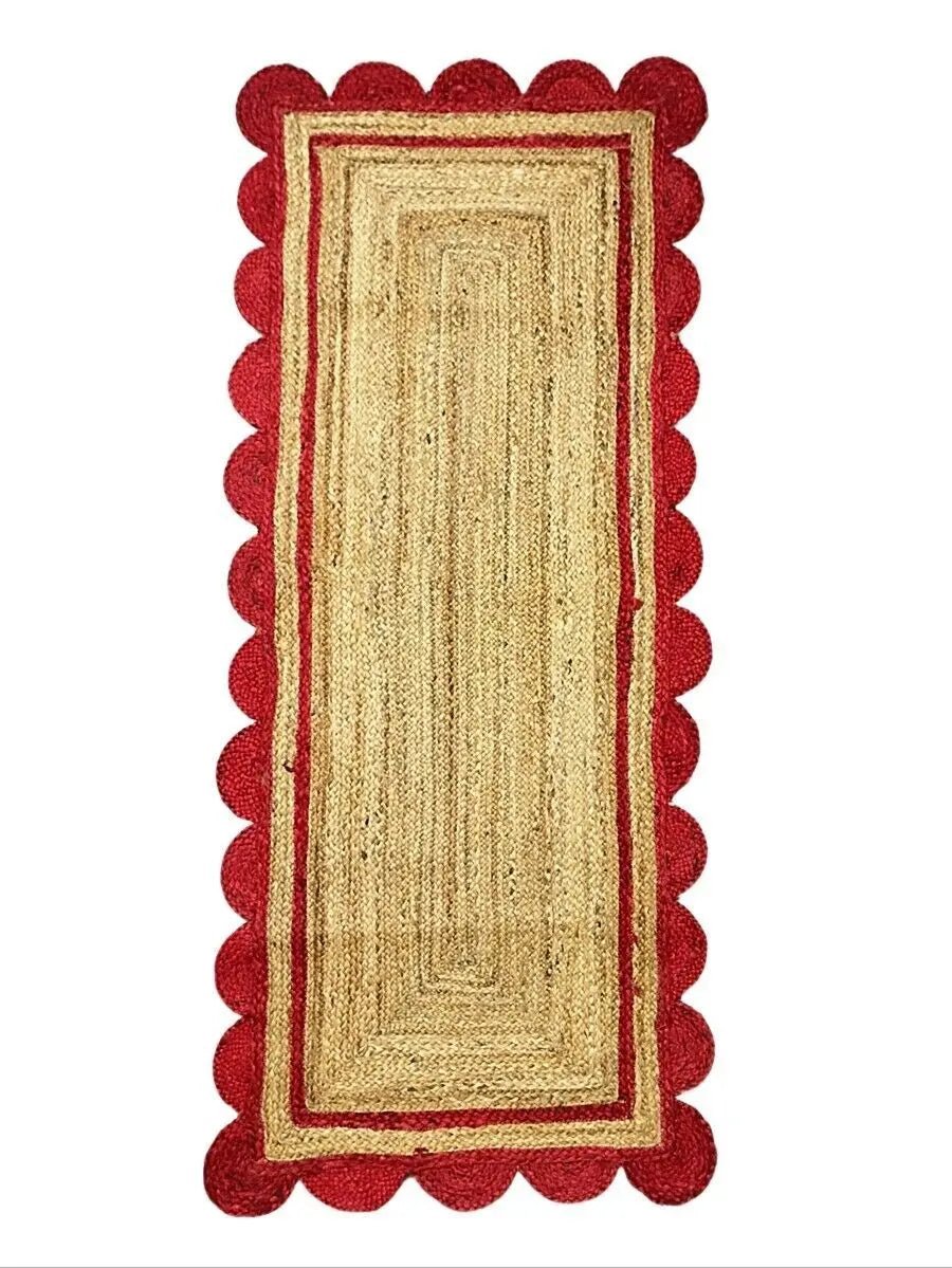 Scallop Jute Rug Rectangle Shape Hand Braided Area Rug for Living Room Hallway