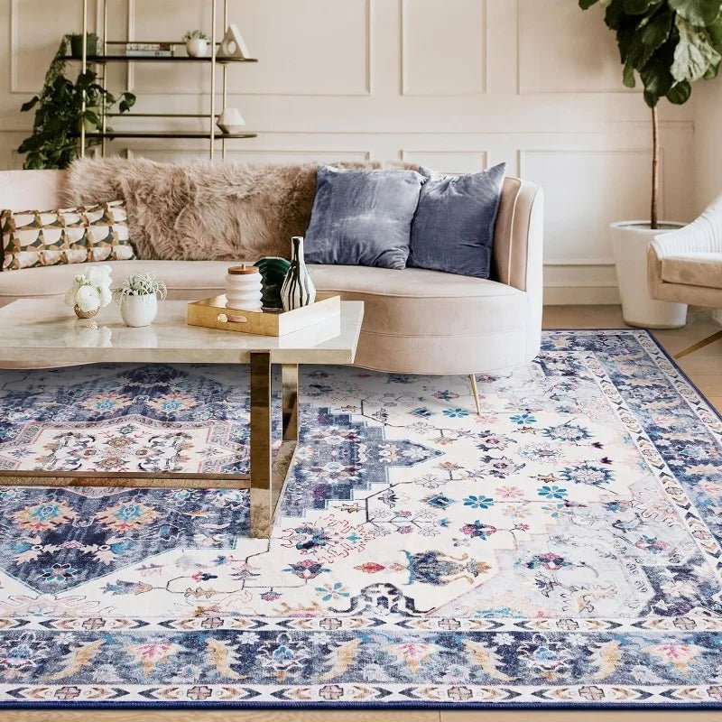 Washable Floral Collection Traditional Bedroom Rug -  Machine Made